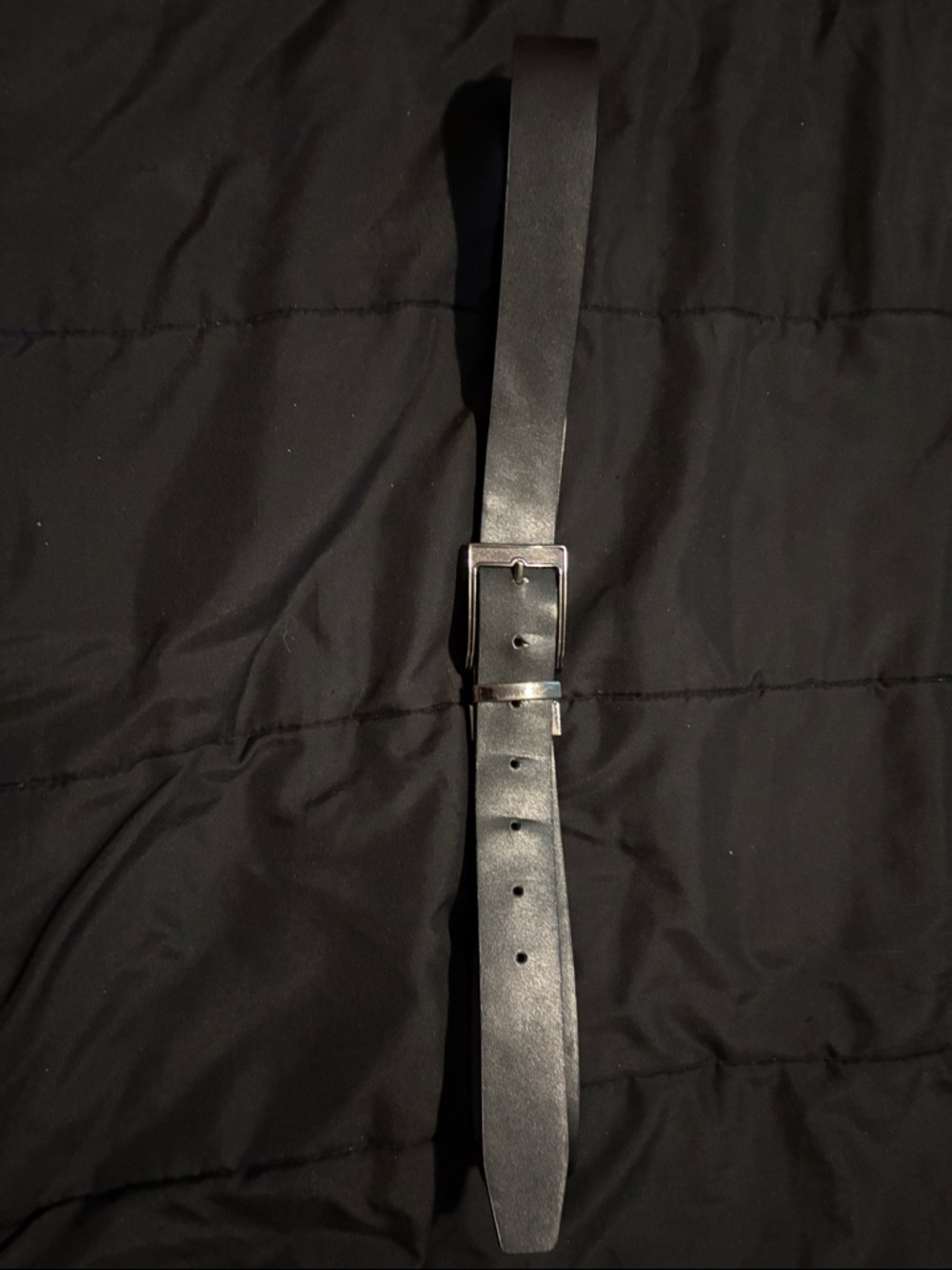 Classic Black Leather Belt with Silver Buckle